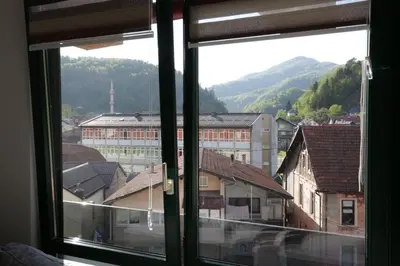 a view from a window of a town with buildings at Apartman Hana Fojnica in Fojnica
