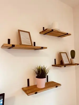 a wall with wooden shelves with a plant on it at Studio Apartman Centar 2 in Livno