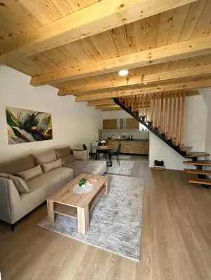 a living room with a couch and a table at Ammirevole Ravne Oga in Visoko