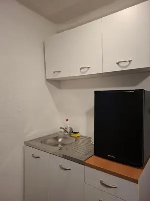 a kitchen with a sink and a microwave at Fly & Stay Apartments in Laktaši