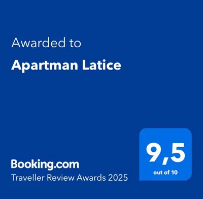 a blue sign that reads awarded to apartmentarian lite at Apartman Latice in Tomislavgrad