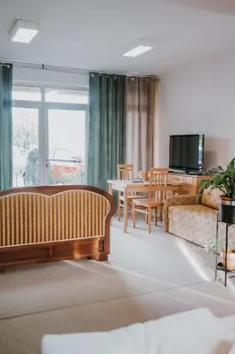 a living room with a couch and a table at MASAL Studio Apartman in Bihać