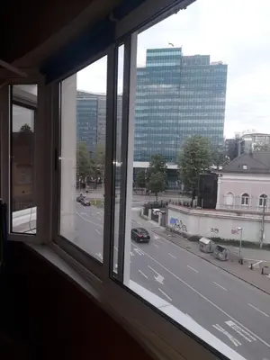 a view of a city street from a window at Kiki in Banja Luka