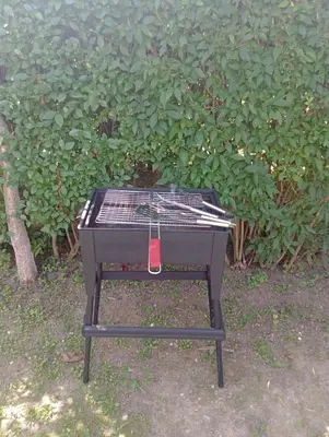 a barbecue grill sitting in front of a bush at Studio apartman Nejra in Bihać