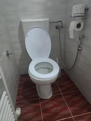 a bathroom with a white toilet in a stall at Apartman Nia in Bihać
