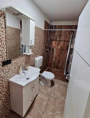 a bathroom with a toilet and a sink and a shower at Villa Vigo in Bosanska Krupa
