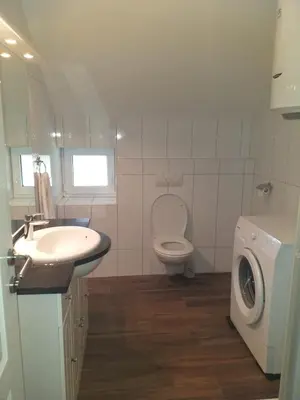 a bathroom with a toilet and a sink and a washing machine at Ivan in Livno