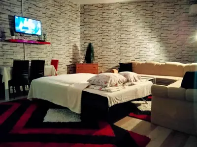 a bedroom with a bed and a couch and a tv at Kumalic 2 in Sanski most