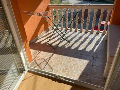 a glass door of a stairway with a railing at Villa Kula Bihac in Orašac