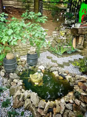 a garden with a duck in a pond at Nature Neno in Visoko