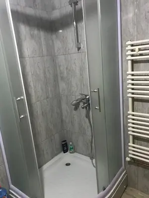 a shower with a glass door in a bathroom at Vila Damir in Gornja Šišava
