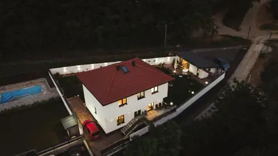 an overhead view of a house with a red roof at Villa Ali in Illidža