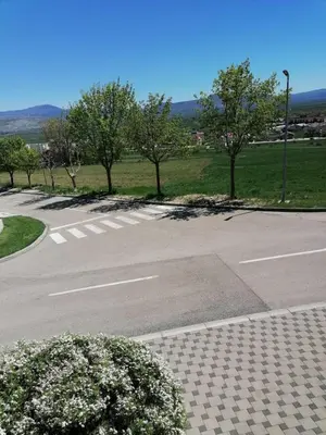 an empty parking lot with trees and a street at Apartman Ružica in Tomislavgrad