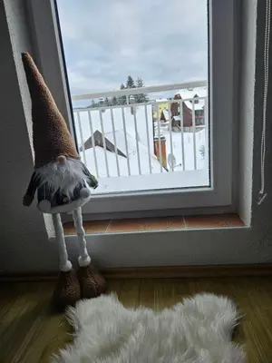 a stuffed animal sitting on the floor next to a window at Apartman D&A in Šišava