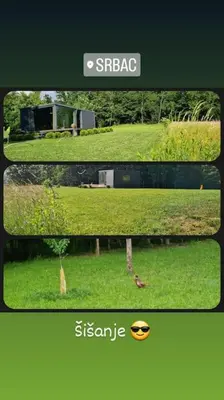 a collage of three pictures of a field of grass at Kućica za odmor Srbac in Srbac