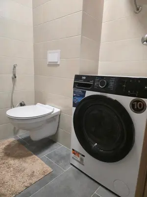 a washing machine in a bathroom with a toilet at Apartman Dioniz Fojnica in Fojnica