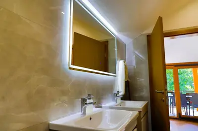 a bathroom with a sink and a mirror at Holiday Homes Mujo Bejzin in Račić