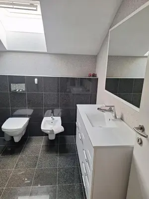 a bathroom with a sink and a toilet and a mirror at Vila Pascha in Zlopoljac