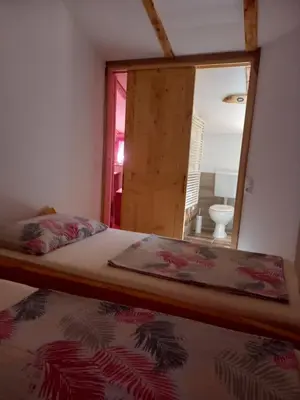 a bedroom with a bed with a large mirror at Kuća za odmor Vidikovac in Rumboci
