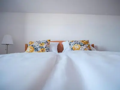 two beds with pillows sitting next to each other at Kuća za odmor -Megy- in Kupres