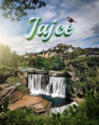 a picture of a waterfall with the word jeremie at Apartman City in Jajce