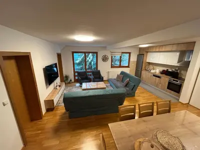 a living room with a couch and a table at Montis Vlasic Apartment 1 in Vlasic