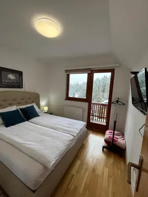 a bedroom with a large bed and a window at Montis Vlasic Apartment 1 in Vlasic