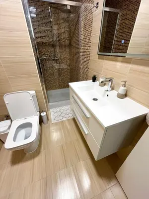 a bathroom with a toilet and a sink and a shower at Apartman Skyroom in Banja Luka