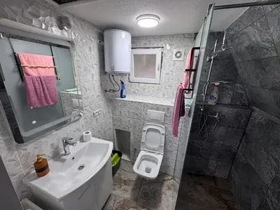 a bathroom with a sink and a toilet and a shower at Ranc 1001 noc in Mutnik