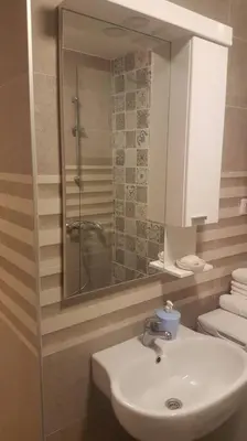 a bathroom with a sink and a shower at Apartman iza Boske in Banja Luka