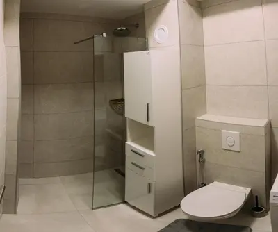 a bathroom with a toilet and a shower at LuxDS in Tuzla