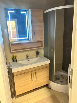 a bathroom with a sink and a shower at Apartment Jelena in Banja Luka