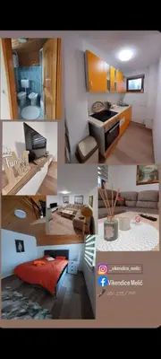 a collage of pictures of a kitchen and a living room at Vikendice Melić in Vlasic