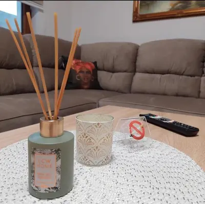 a coffee table with a vase and a remote control at Vikendice Melić in Vlasic