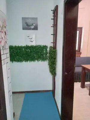 a living room with a green plant on a wall at Apartman Retro in Žepče