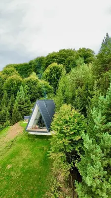 a small house on top of a hill with trees at Vila Hill Rest in Visoko