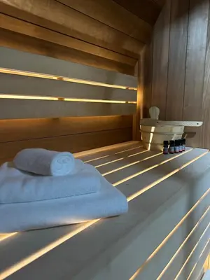 a towel sitting on the edge of a sauna at Plivska vila 1 in Jajce