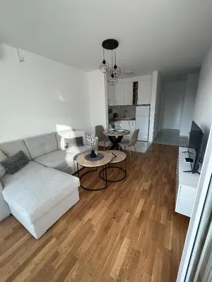 a living room with a couch and a table at Apartmani Kastel 1 in Banja Luka