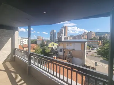 a view of a city from a balcony at Apartman Veni in Zenica