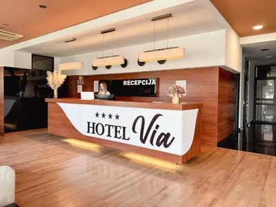 a hotel vita lobby with a hotel vita counter at Hotel Via Vitez in Vitez