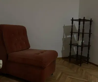 a living room with a brown chair and a shelf at Apartmani Sweet Dreams in Banja Luka