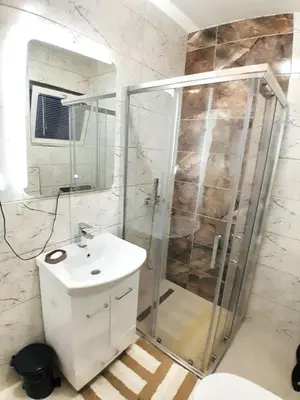 a bathroom with a shower and a sink at La Simba2 in Banja Luka