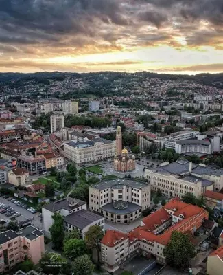 an aerial view of a city with buildings at Studio apartman VB in Banja Luka