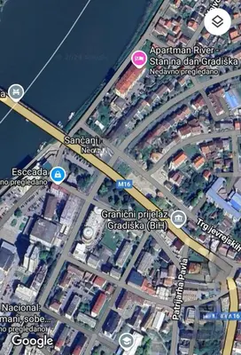 a map of a city with roads and buildings at Apartman River - stan na dan Gradiška in Bosanska Gradiška