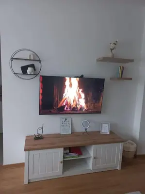 a tv sitting on a wall with a fire on it at Perfetto e Splendido! in Banja Luka