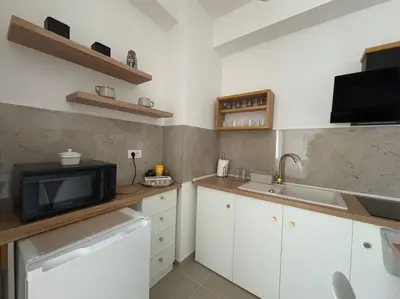 a kitchen with a microwave and a sink at Perfetto e Splendido! in Banja Luka