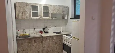 a small kitchen with a sink and a stove at Tamara in Drvar