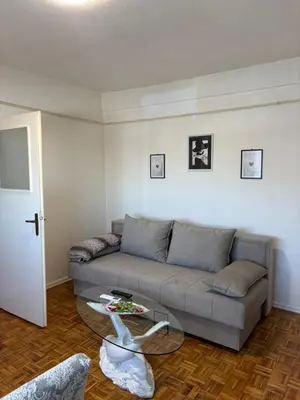 a living room with a couch and a glass table at Apartment Banja Luka in Banja Luka