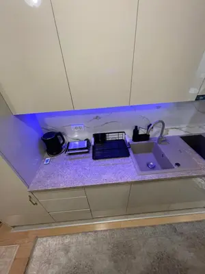 a kitchen counter with a sink in a room at Lux Palata in Banja Luka