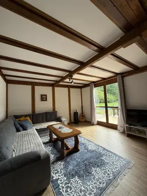a living room with a couch and a table at Vikendica Čardak in Srebrenik